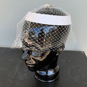 Vintage White Bow Veil Fascinator with Mesh Netting Birdcage Veil